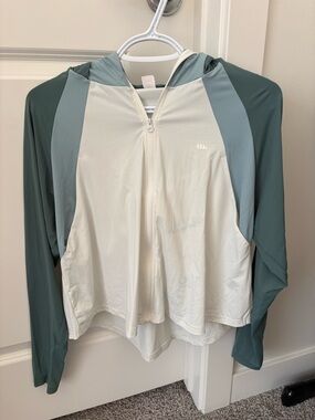 Light Cream and Teal Hooded Active Jacket